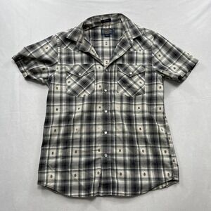 Pendleton Shirt Frontier Pearl Snap Plaid Western Embroidered Gray‎ Mens Size M